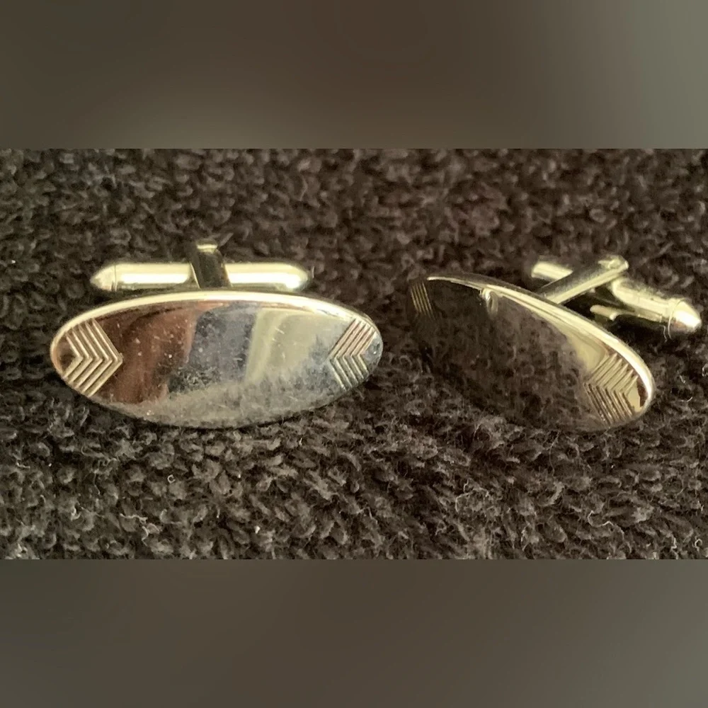 Vintage Oval Swank Sliver-Toned Cufflinks